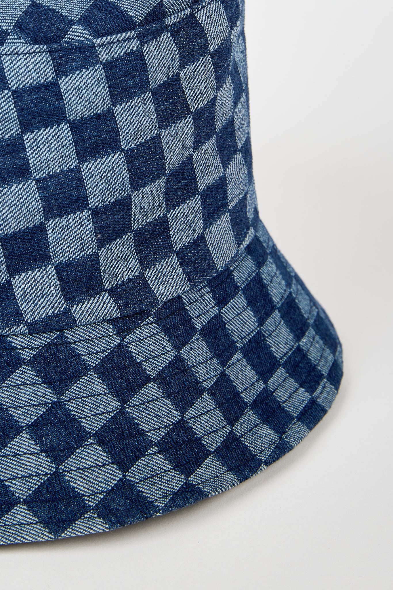 Blue denim contrast checks bucket hat_2