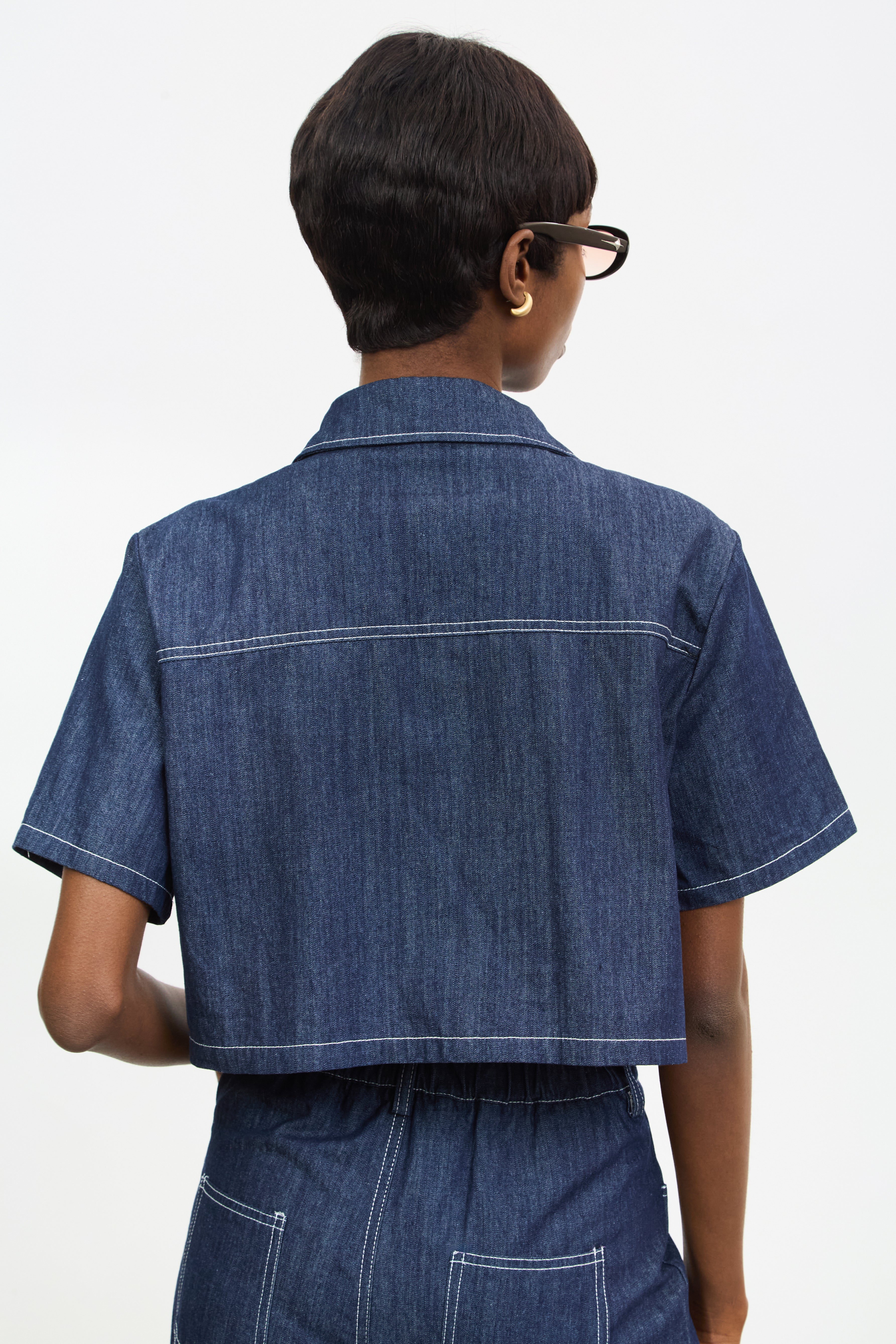 Blue denim contrast stitch short sleeve jacket_2