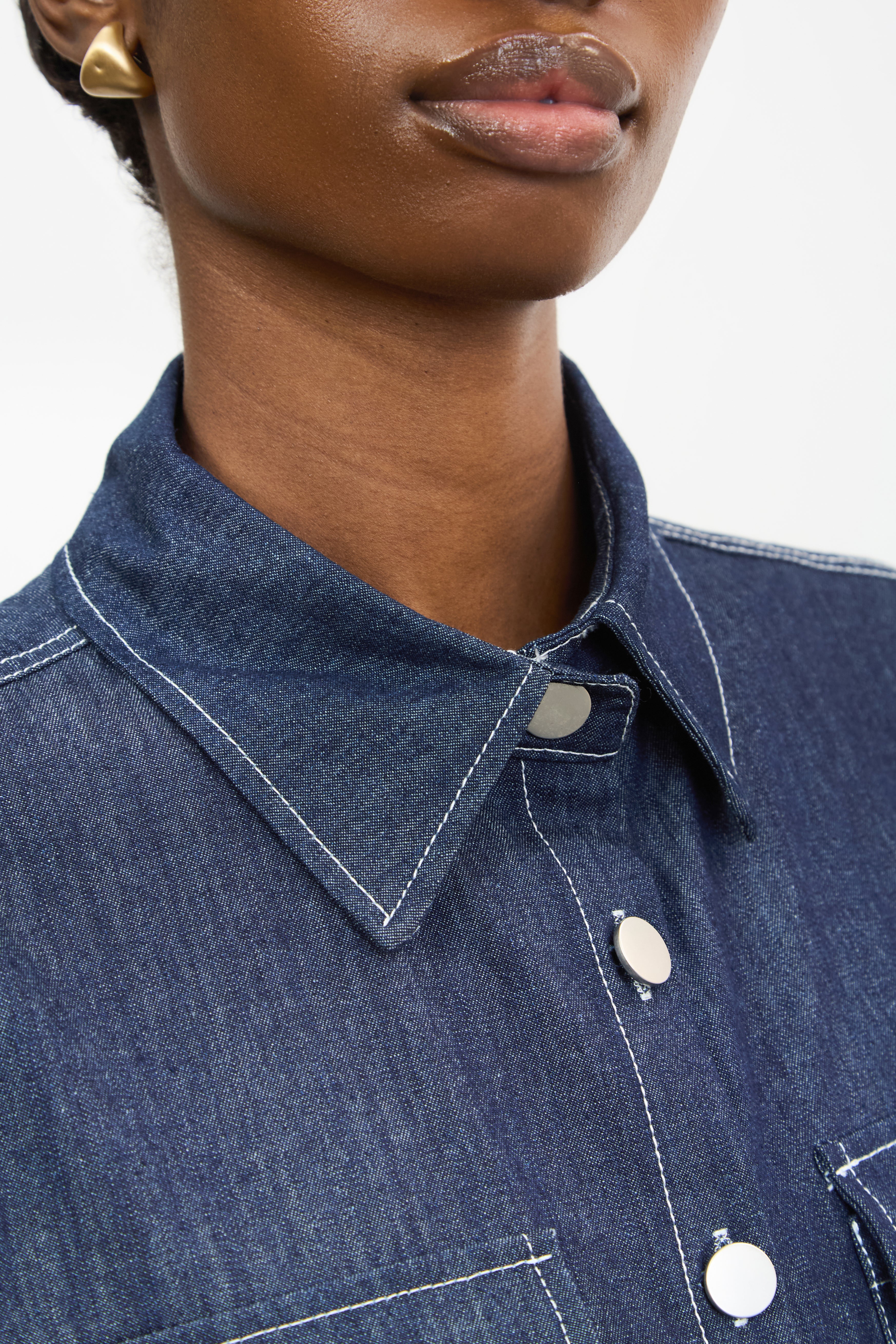 Blue denim contrast stitch short sleeve jacket_3