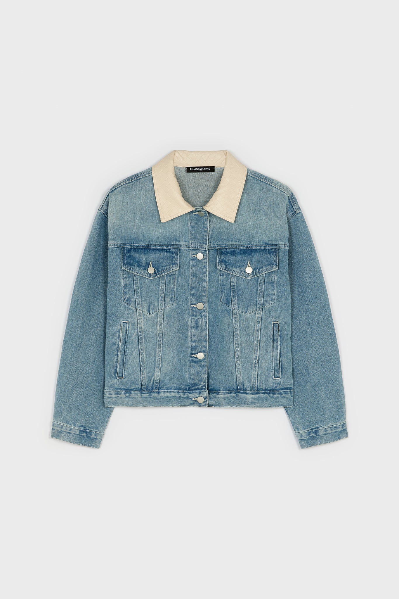 Blue denim ivory woven collar jacket_1