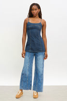 Blue denim long line contrast stitch tank_4