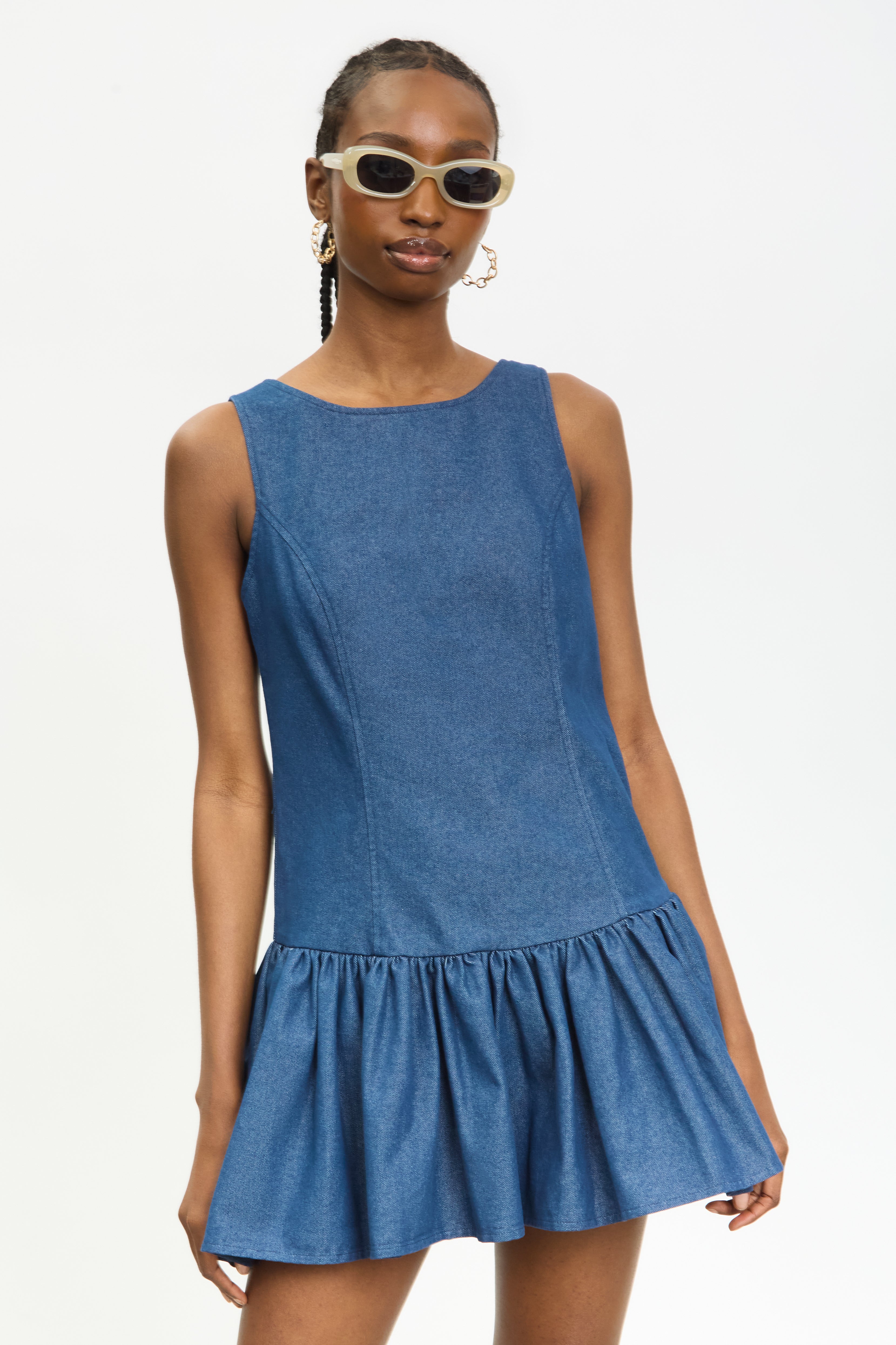 Blue denim tailored bubble hem dress_3
