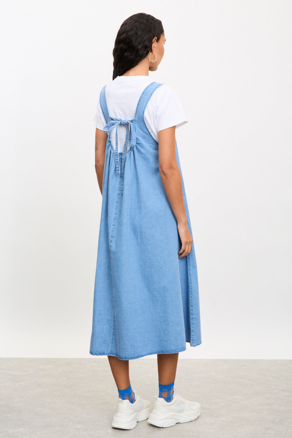 Blue Denim Tie Peek Back Dress | S/m
