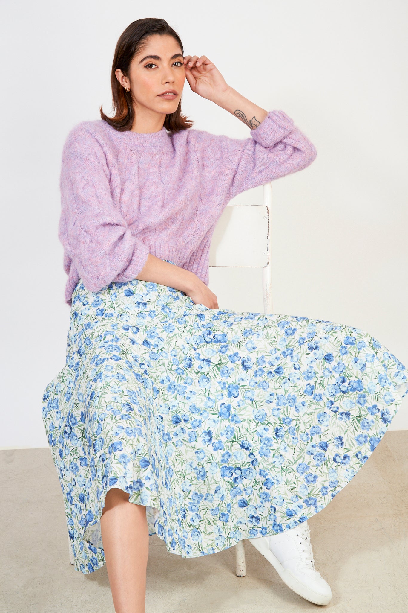 Blue floral print midi skirt_5