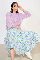 Blue floral print midi skirt_5
