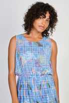 Blue graphic art print silky micro pleat maxi dress_2