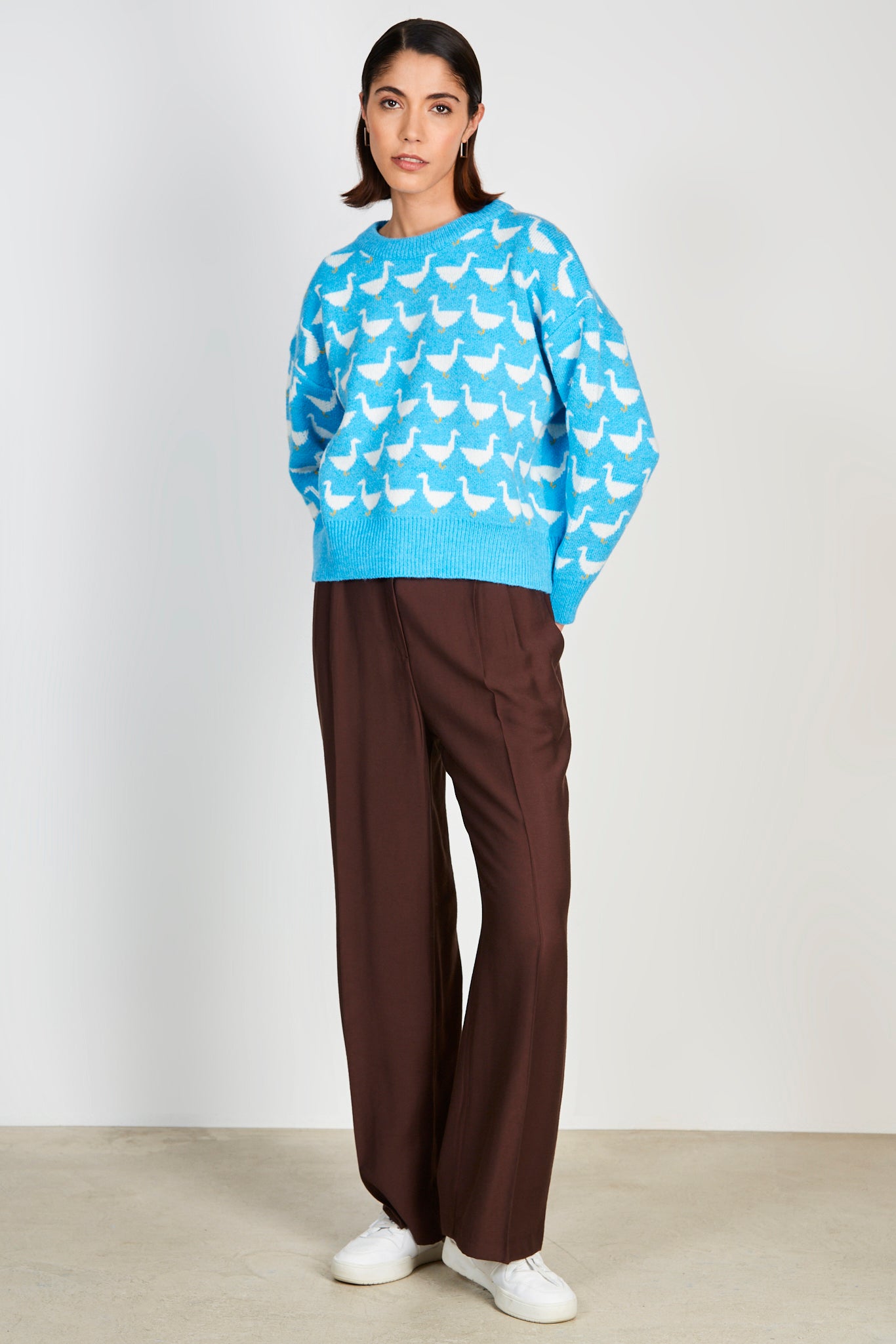 Blue intarsia duck jumper