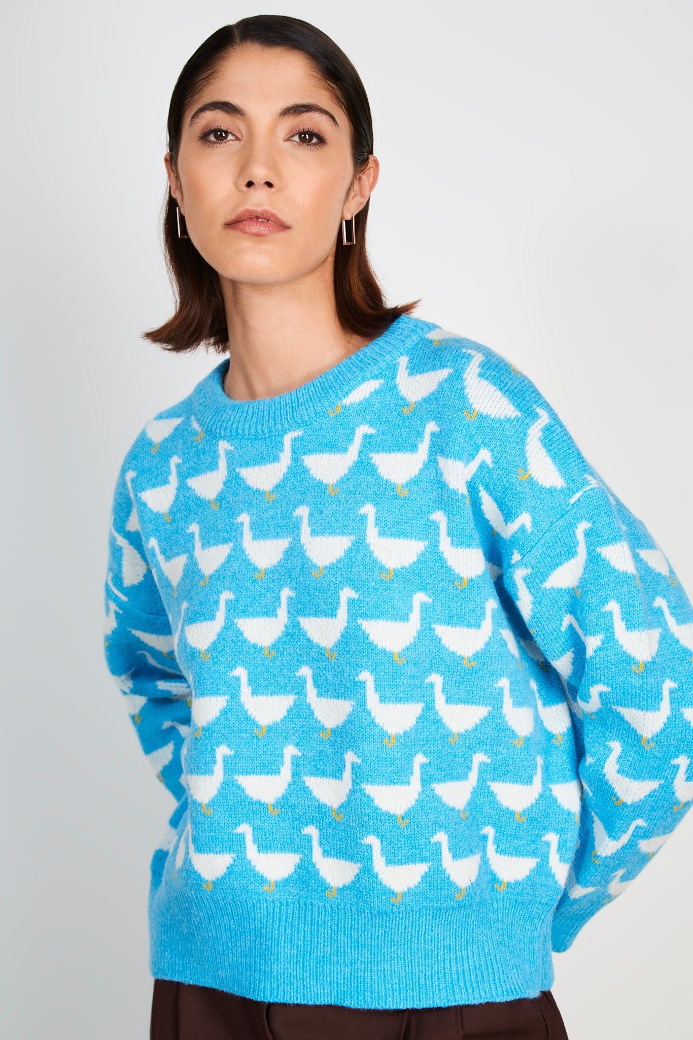 Blue intarsia duck jumper