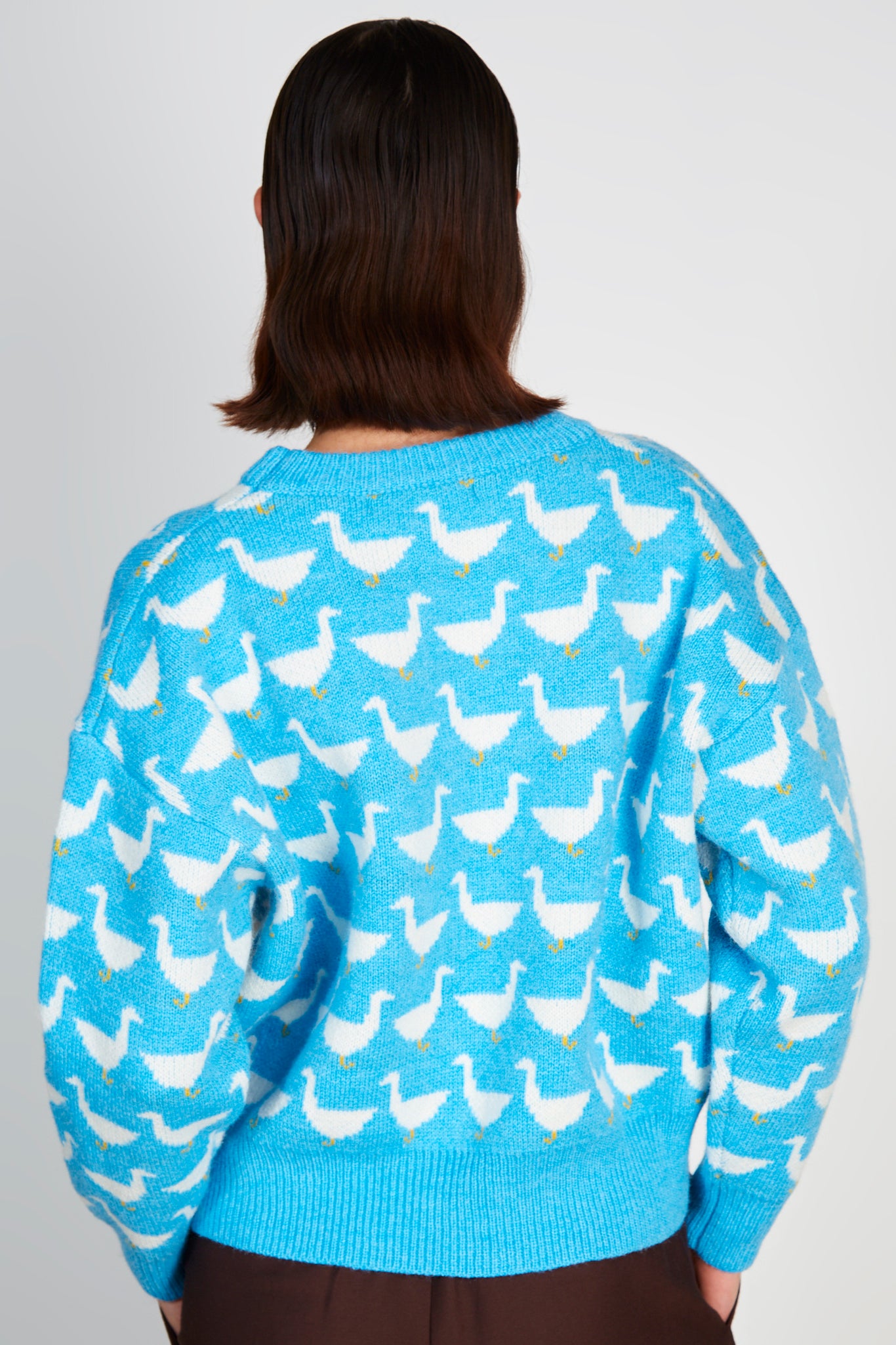 Blue intarsia duck jumper