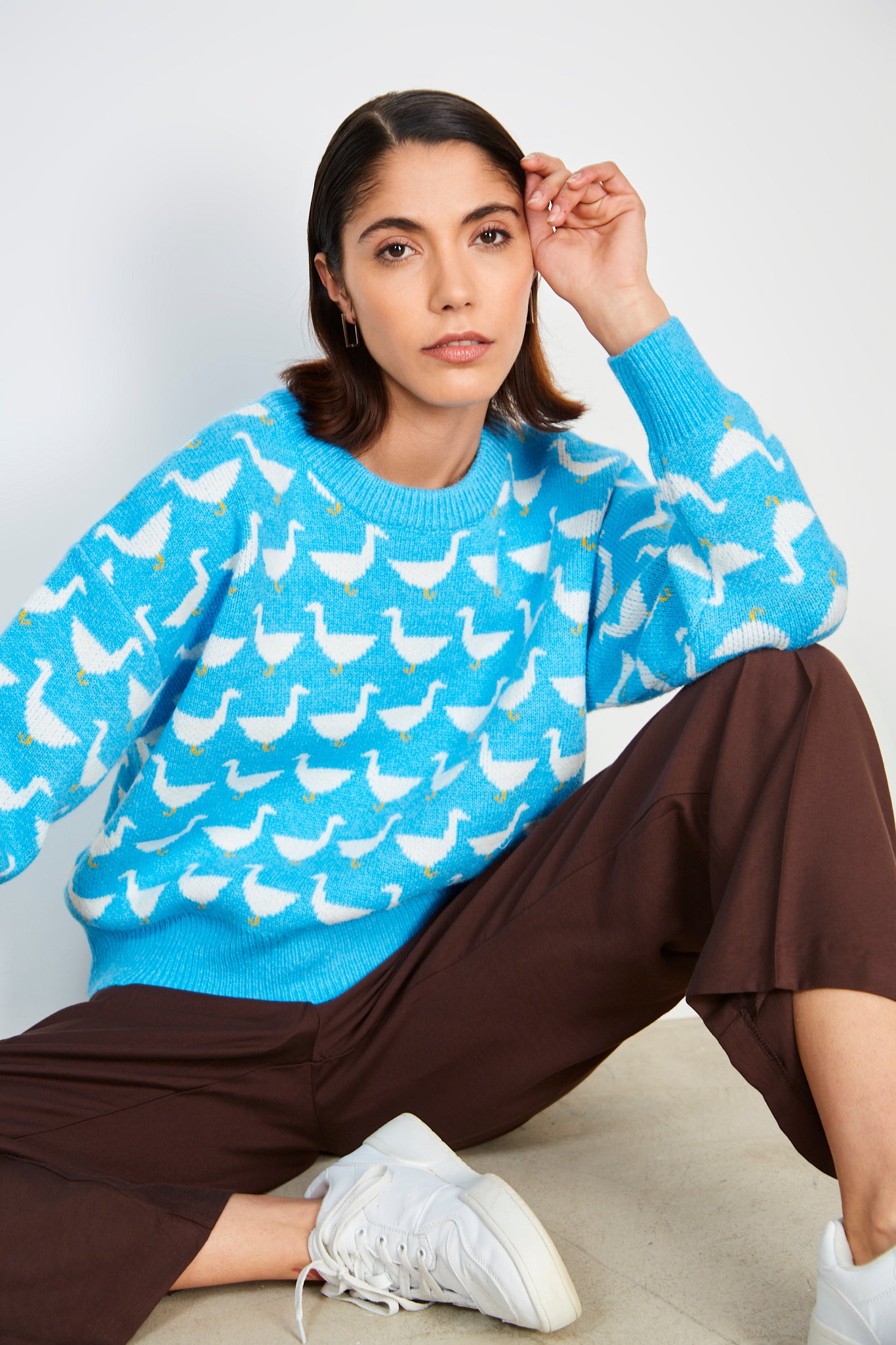 Blue intarsia duck jumper