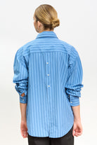 Blue multi striped asymmetric shirt_3