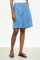 Blue pleated tailored shorts_1