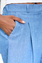 Blue pleated tailored shorts_3