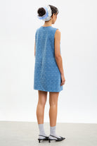 Blue ribbon printed denim mini dress_2