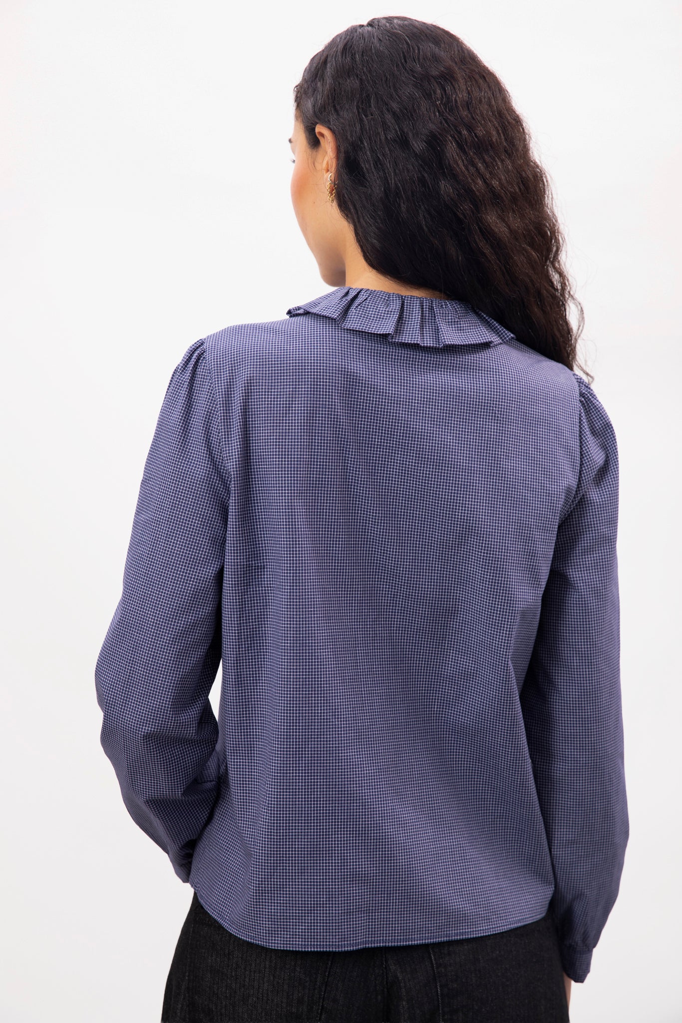 Blue small ruffle collar blouse_3