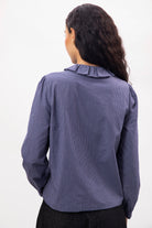 Blue small ruffle collar blouse_3