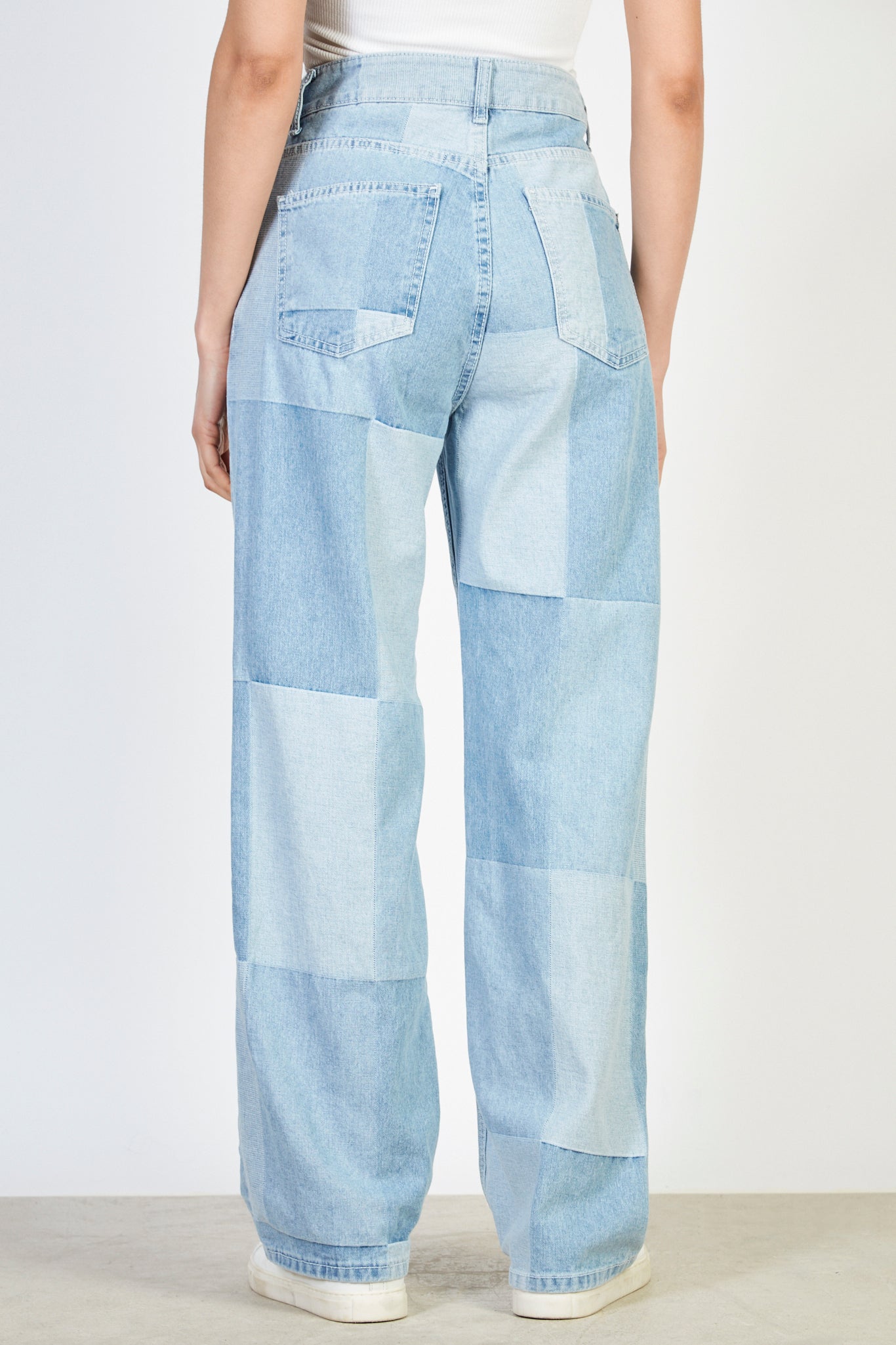 Blue washed denim check jeans