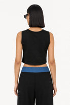 Blue denim and black jersey tank_5