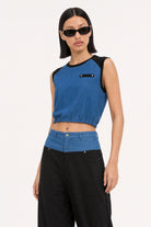 Blue denim and black jersey tank_4