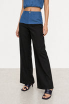 Blue denim and black jersey trousers_3