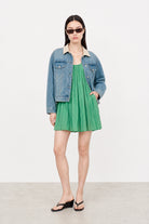 Blue denim ivory woven collar jacket_5