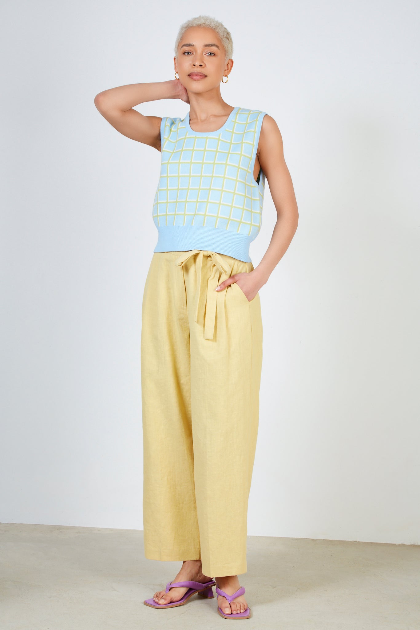 Blue and lime box check sweater vest_3