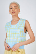 Blue and lime box check sweater vest_1