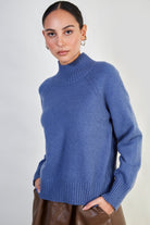 Blue cashmere blend ribbed neck jumper_1