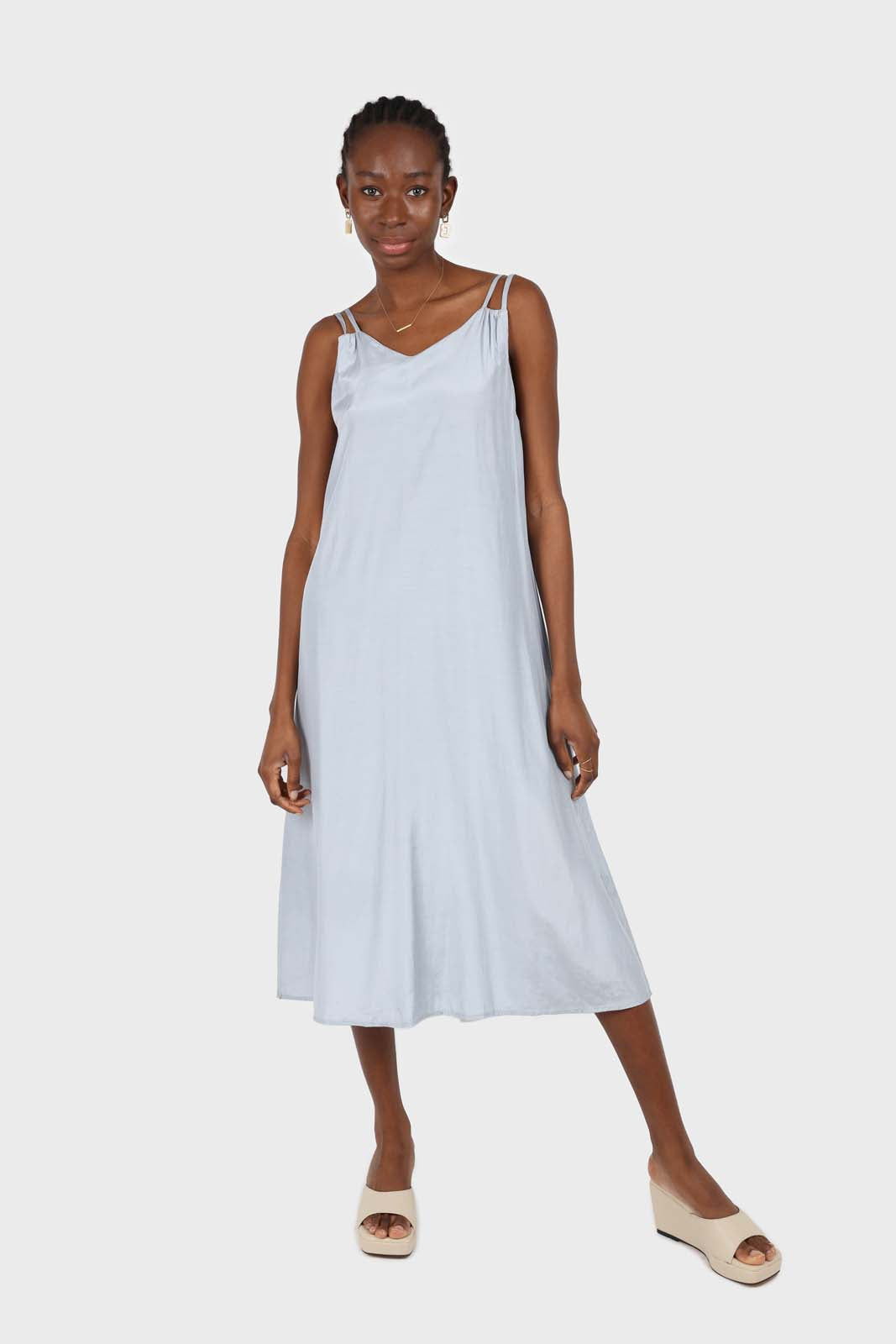 Blue double strap silky maxi dress_1