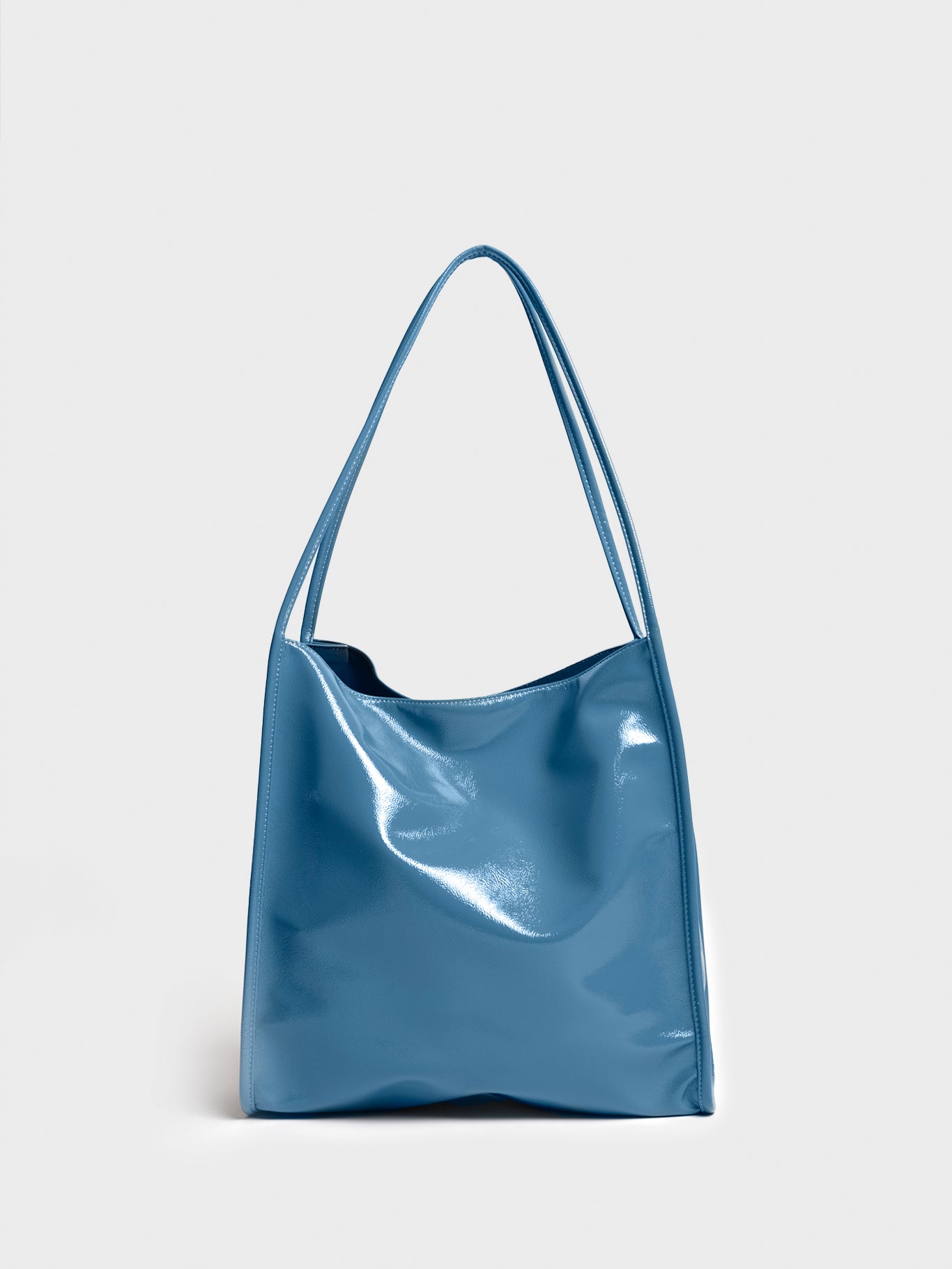 Blue grey high shine PVC tote bag