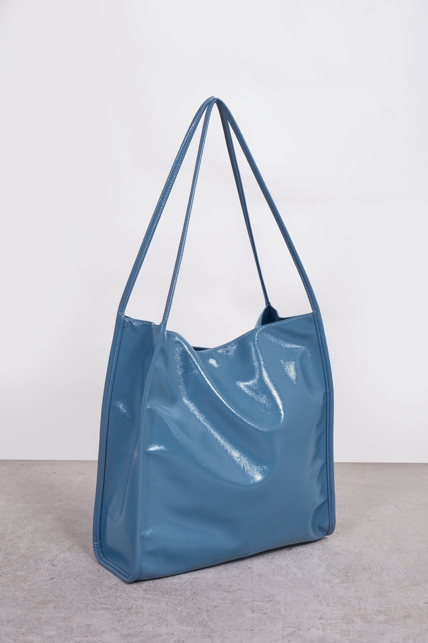 Blue grey high shine PVC tote bag