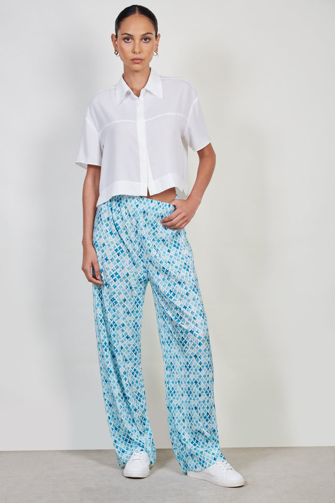 Blue printed micro pleat trousers_4