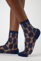 Blue sheer geometric circles socks_1