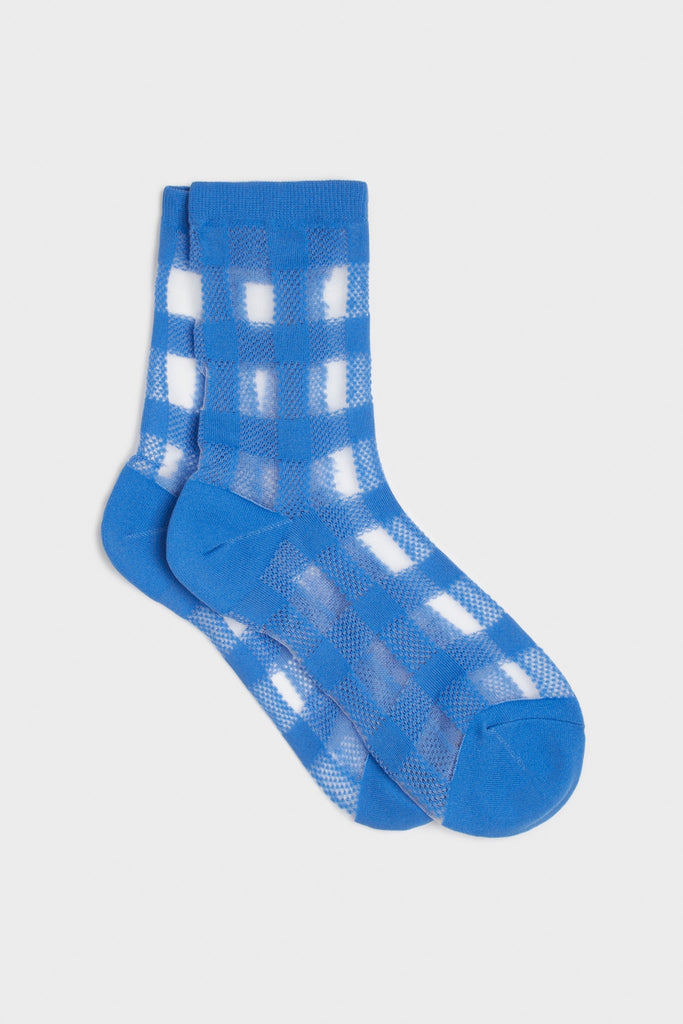 Blue sheer gingham check socks_1