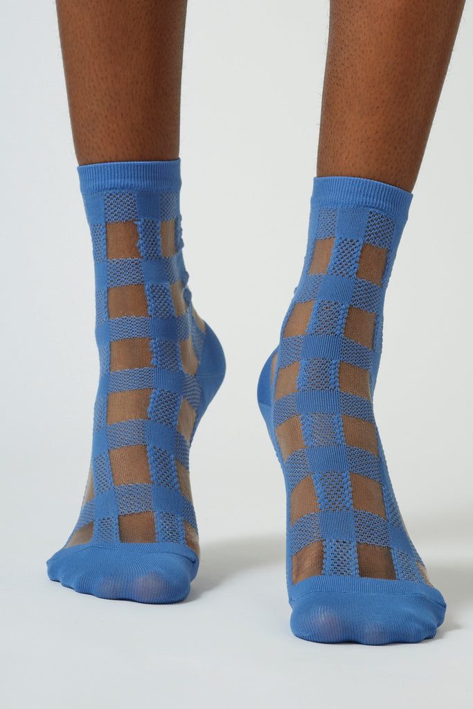Blue sheer gingham check socks_3