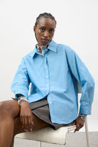Bright blue and ivory striped shirt_1