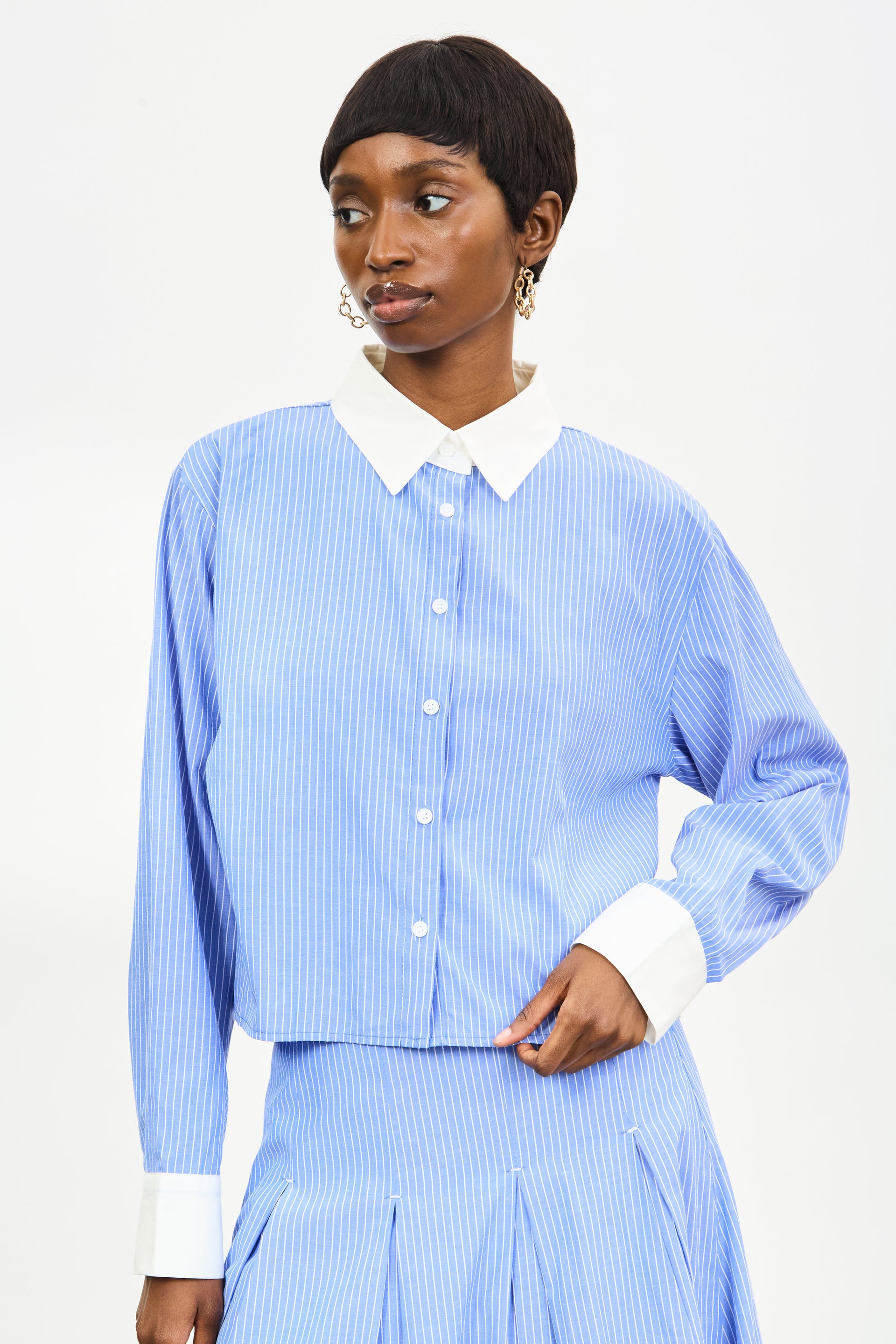 contrast collar dress shirt Glassworks London Bright Blue And White Stripe Contrast Collar Shirt