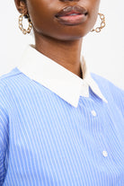 Bright blue and white stripe contrast collar shirt_3