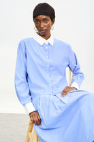 Bright blue and white stripe contrast collar shirt_5