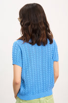 Bright blue cable knit short sleeved cardigan top_2