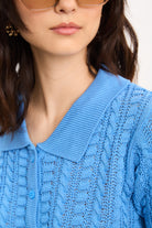 Bright blue cable knit short sleeved cardigan top_3