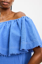 Bright blue contrast stitch raw hem blouse_3