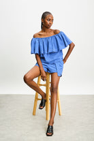 Bright blue contrast stitch raw hem blouse_5