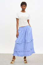 Bright blue gingham tiered ruffle trim skirt_4