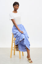 Bright blue gingham tiered ruffle trim skirt_5
