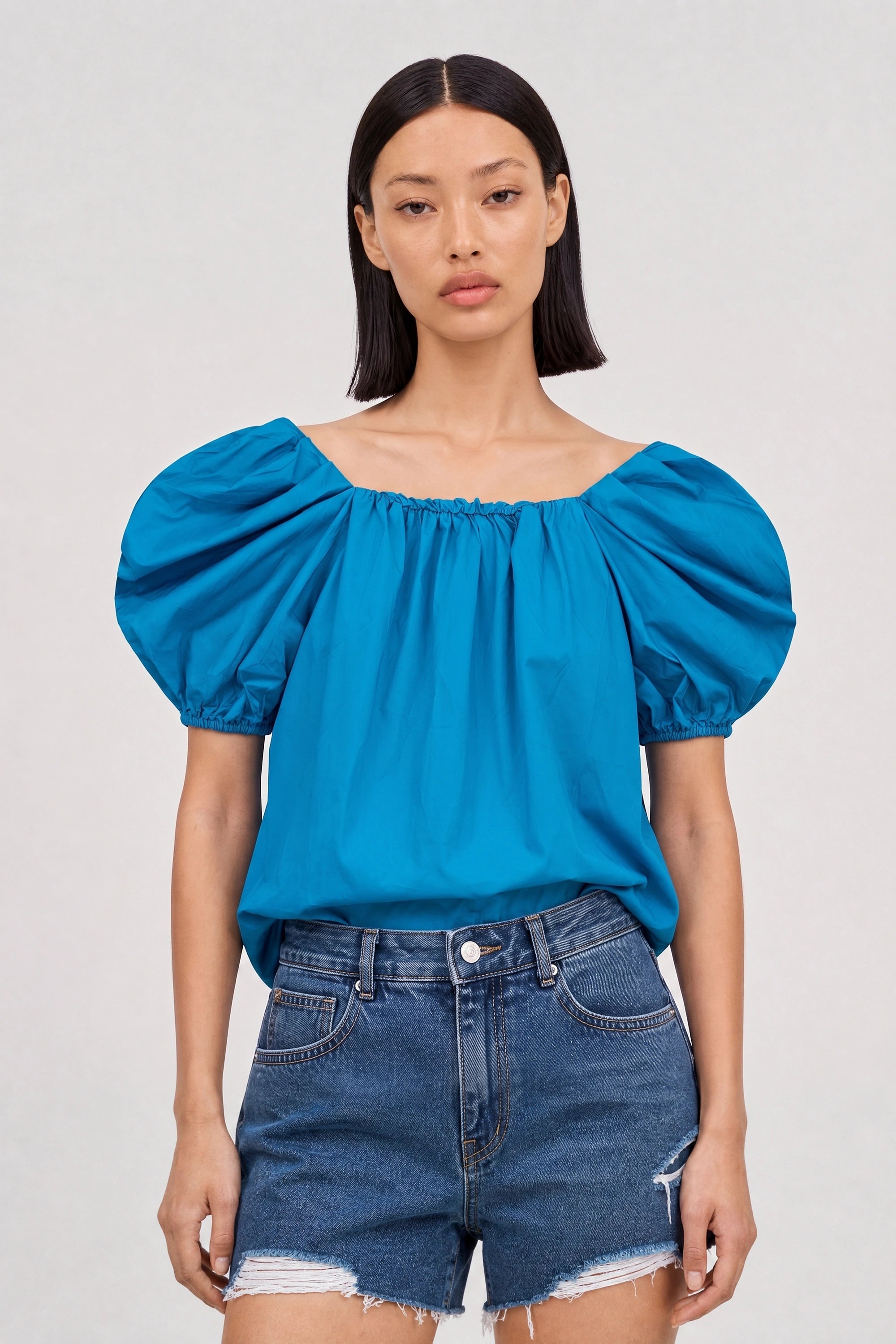 Bright blue puff sleeve blouse_1