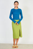 Bright blue ribbed knit peek back top_4