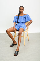 Bright blue smart belted shorts_5