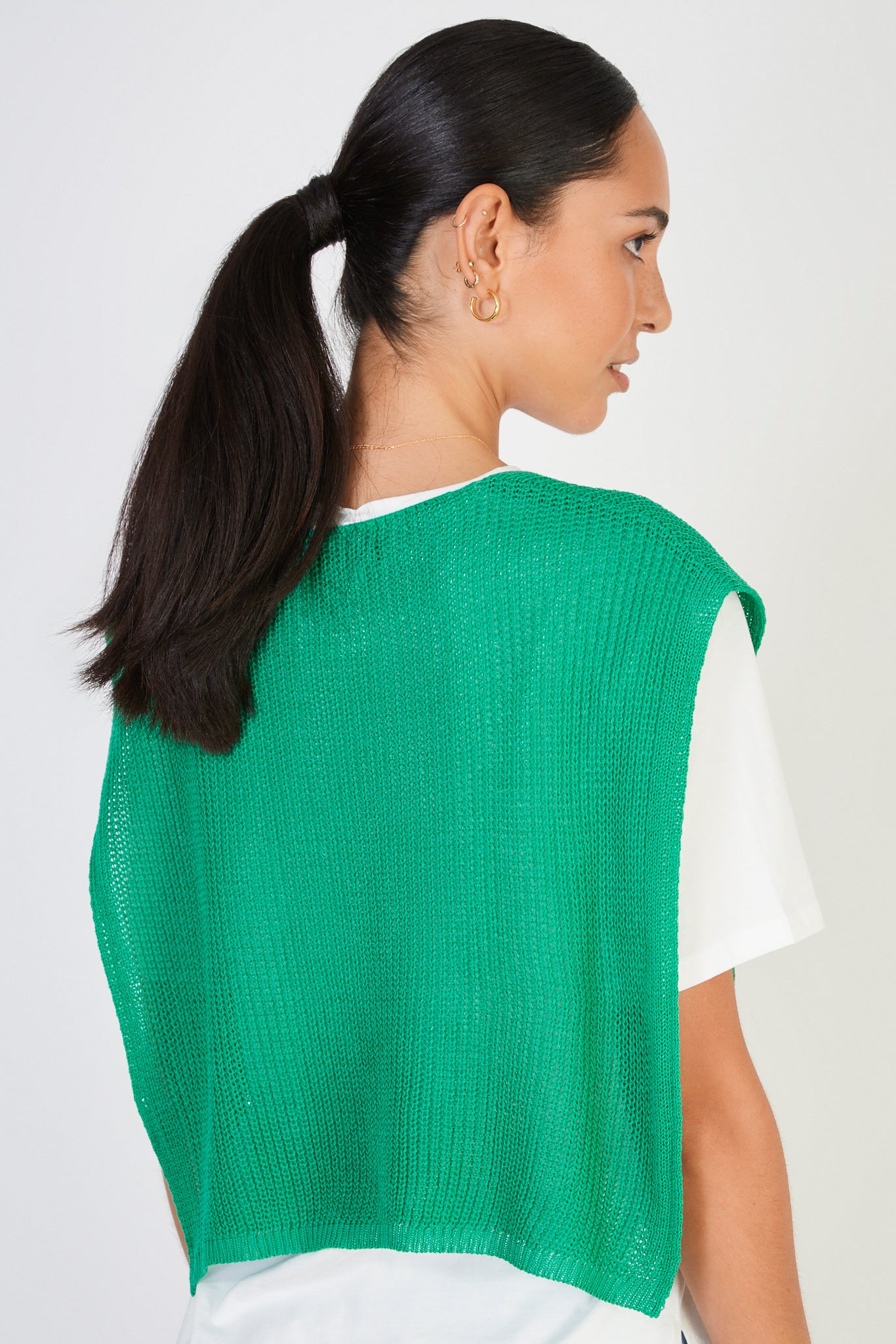 Bright green button front sweater vest_2