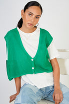Bright green button front sweater vest_5